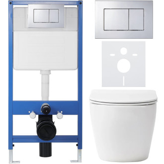 CERANO - Kompletní podomítkový WC set Lite/Verde - bílá lesklá - WC tlačítko Classic, chrom - předstěnová instalace/sádrokarton - 49x36 cm