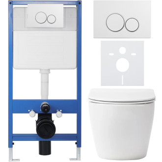 CERANO - Kompletní WC set Profi/Cesso - bílá lesklá - WC tlačítko Duo/Bílá - předstěnová instalace - 49x36 cm