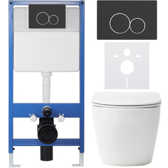 CERANO - Kompletní WC set Profi/Cesso - bílá lesklá - WC tlačítko Duo/Černá matná - předstěnová instalace - 49x36 cm