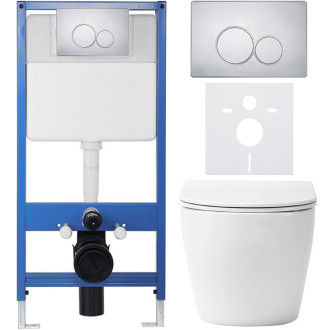 CERANO - Kompletní WC set Profi/Cesso - bílá lesklá - WC tlačítko Duo/Chrom - předstěnová instalace - 49x36 cm