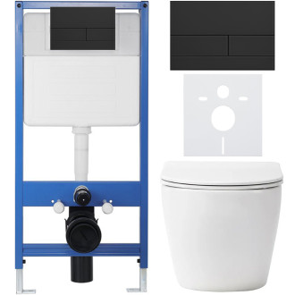 CERANO - Kompletní WC set Profi/Cesso - bílá lesklá - WC tlačítko Line/Černá lesklá - předstěnová instalace - 49x36 cm