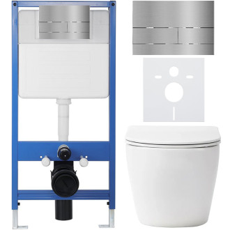 CERANO - Kompletní WC set Profi/Cesso - bílá lesklá - WC tlačítko Line/Nerez - předstěnová instalace - 49x36 cm