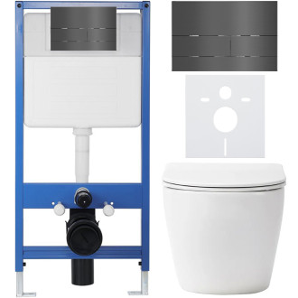 CERANO - Kompletní WC set Profi/Cesso - bílá lesklá - WC tlačítko Line/Tmavě šedá - předstěnová instalace - 49x36 cm