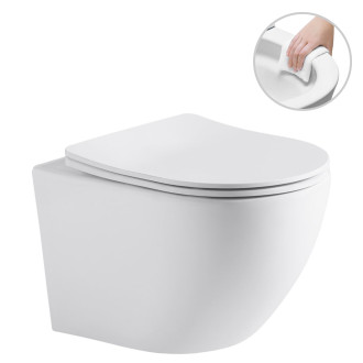 CERANO - Kompletní WC set Profi/Cesso - bílá lesklá - WC tlačítko Line/Zlatá - předstěnová instalace - 49x36 cm