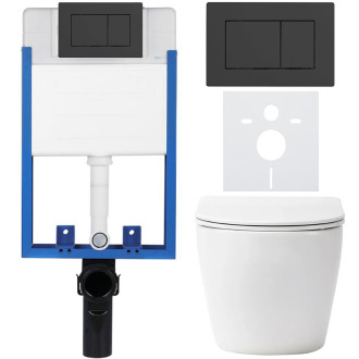 CERANO - Kompletní podomítkový WC set Lite/Verde - bílá matná - WC tlačítko Classic, černé matné - k zazdění - 49x36 cm