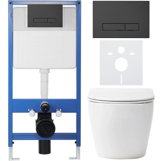 CERANO - Kompletní podomítkový WC set Lite/Verde - bílá matná - WC tlačítko Slim, černé matné - předstěnová instalace/sádrokarton - 49x36 cm