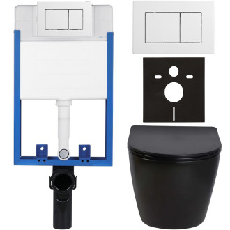 CERANO Podomítkový WC set Verde černá lesklá WC tlačítko Classic, bílé k zazdění