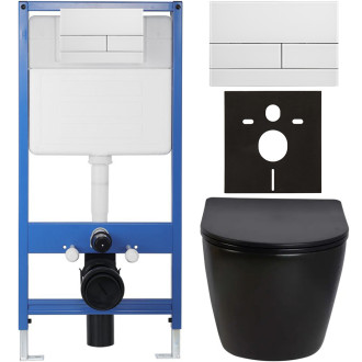 CERANO - Kompletní WC set Profi/Cesso - černá lesklá - WC tlačítko Line/Bílá - předstěnová instalace - 49x36 cm