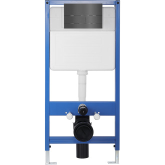 CERANO - Kompletní WC set Profi/Cesso - černá lesklá - WC tlačítko Line/Tmavě šedá - předstěnová instalace - 49x36 cm