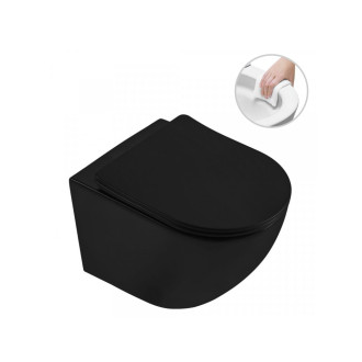 CERANO - Kompletní podomítkový WC set Lite/Verde - černá lesklá - WC tlačítko Slim, černé matné - předstěnová instalace/sádrokarton - 49x36 cm