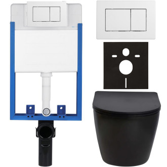 CERANO - Kompletní podomítkový WC set Lite/Verde - černá matná - WC tlačítko Classic, bílé - k zazdění - 49x36 cm