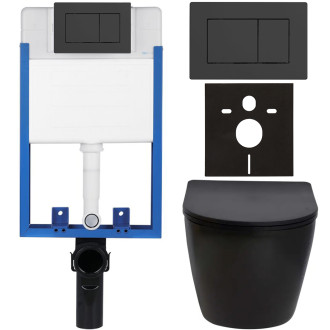 CERANO - Kompletní podomítkový WC set Lite/Verde - černá matná - WC tlačítko Classic, černé matné - k zazdění - 49x36 cm