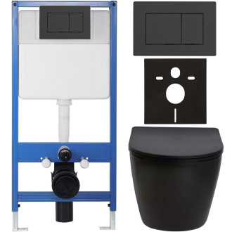 CERANO - Kompletní podomítkový WC set Lite/Verde - černá matná - WC tlačítko Classic, černé matné - předstěnová instalace/sádrokarton - 49x36 cm