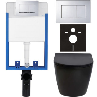CERANO - Kompletní podomítkový WC set Lite/Verde - černá matná - WC tlačítko Classic, chrom - k zazdění - 49x36 cm