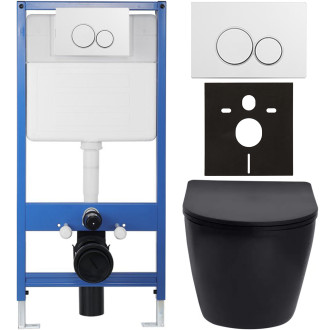 CERANO - Kompletní WC set Profi/Cesso - černá matná - WC tlačítko Duo/Bílá - předstěnová instalace - 49x36 cm