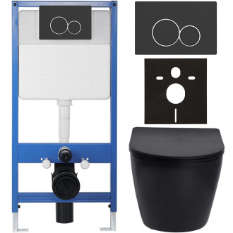 CERANO - Kompletní WC set Profi/Cesso - černá matná - WC tlačítko Duo/Černá matná - předstěnová instalace - 49x36 cm