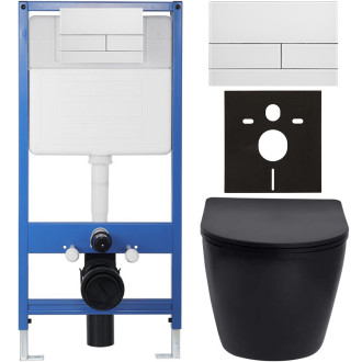 CERANO - Kompletní WC set Profi/Cesso - černá matná - WC tlačítko Line/Bílá - předstěnová instalace - 49x36 cm