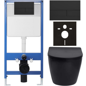 CERANO - Kompletní WC set Profi/Cesso - černá matná - WC tlačítko Line/Černá lesklá - předstěnová instalace - 49x36 cm