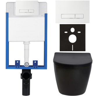 CERANO - Kompletní podomítkový WC set Lite/Verde - černá matná - WC tlačítko Slim, bílé - k zazdění - 49x36 cm