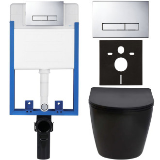 CERANO - Kompletní podomítkový WC set Lite/Verde - černá matná - WC tlačítko Slim, chrom - k zazdění - 49x36 cm