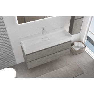 CERANO - Koupelnová skříňka Carole - betonově šedá + umyvadlo z lit. mramoru Vita - otvor - bílá matná  - 100x58x46 cm