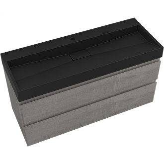 CERANO - Koupelnová skříňka Carole - betonově šedá + umyvadlo z lit. mramoru Vita - otvor - černá matná - 100x58x46 cm