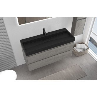 CERANO - Koupelnová skříňka Carole - betonově šedá + umyvadlo z lit. mramoru Vita - otvor - černá matná - 100x58x46 cm