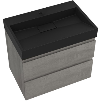 CERANO - Koupelnová skříňka Carole - betonově šedá + umyvadlo z lit. mramoru Vita - otvor - černá matná - 70x58x46 cm