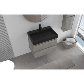 CERANO - Koupelnová skříňka Carole - betonově šedá + umyvadlo z lit. mramoru Vita - otvor - černá matná - 70x58x46 cm