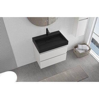 CERANO - Koupelnová skříňka Carole - bílá matná + umyvadlo z lit. mramoru Vita - otvor - černá matná- 70x58x46 cm