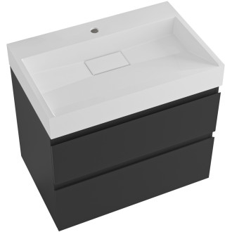 CERANO - Koupelnová skříňka Carole - černá matná + umyvadlo z lit. mramoru Vita - otvor - bílá lesklá  - otvor pro baterii - 70x58x46 cm