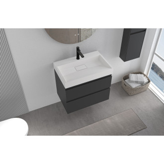 CERANO - Koupelnová skříňka Carole - černá matná + umyvadlo z lit. mramoru Vita - otvor - bílá matná  - 70x58x46 cm