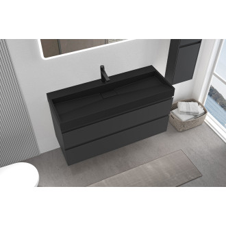 CERANO - Koupelnová skříňka Carole - černá matná + umyvadlo z lit. mramoru Vita - otvor - černá matná - 100x58x46 cm