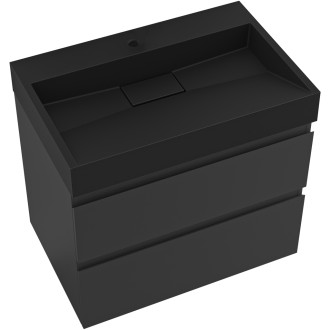 CERANO - Koupelnová skříňka Carole - černá matná + umyvadlo z lit. mramoru Vita - otvor - černá matná - 70x58x46 cm