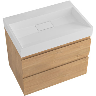 CERANO - Koupelnová skříňka Carole - dub medový + umyvadlo z lit. mramoru Vita - bílá matná - 70x58x46 cm