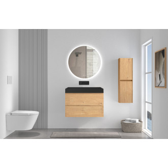 CERANO - Koupelnová skříňka Carole - dub medový + umyvadlo z lit. mramoru Vita - černá matná - 70x58x46 cm