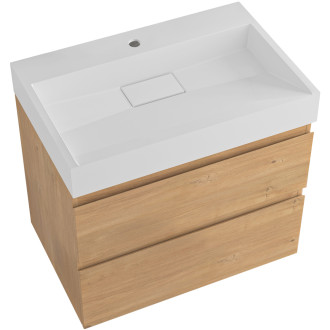 CERANO - Koupelnová skříňka Carole - dub medový + umyvadlo z lit. mramoru Vita - otvor - bílá lesklá  - 70x58x46 cm