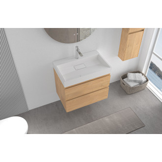 CERANO - Koupelnová skříňka Carole - dub medový + umyvadlo z lit. mramoru Vita - otvor - bílá lesklá  - 70x58x46 cm