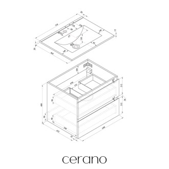 CERANO - Koupelnová skříňka Carole + keramické umyvadlo Todo - bílá matná - 71x49,5x46,5 cm