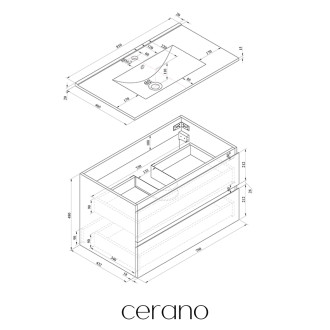 CERANO - Koupelnová skříňka Carole + keramické umyvadlo Todo - černá matná - 81x49,5x46,5 cm