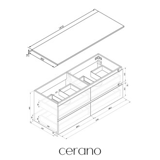 CERANO - Koupelnová skříňka Carole s deskou pod umyvadlo - 18 mm - bílá matná - 141x49,8x46,5 cm