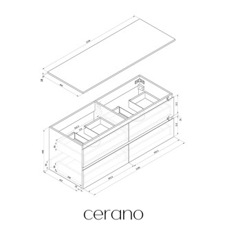 CERANO - Koupelnová skříňka Carole s deskou pod umyvadlo - 18 mm - černá matná - 120x49,8x46,5 cm
