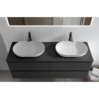 CERANO - Koupelnová skříňka Carole s deskou pod umyvadlo - 18 mm - černá matná - 141x49,8x46,5 cm