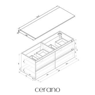 CERANO - Koupelnová skříňka Carole s deskou pod umyvadlo - 18 mm - černá matná - 161x49,8x46,5 cm