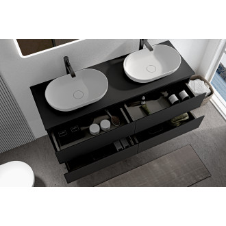 CERANO - Koupelnová skříňka Carole s deskou pod umyvadlo - 18 mm - černá matná - 161x49,8x46,5 cm