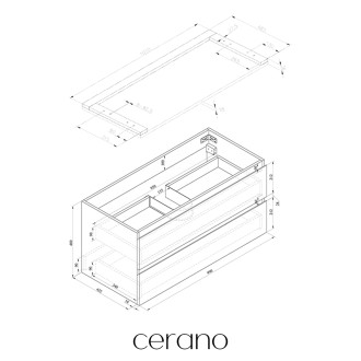 CERANO - Koupelnová skříňka Carole s deskou pod umyvadlo - 36 mm - bílá matná - 101x51,6x46,5 cm