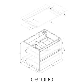 CERANO - Koupelnová skříňka Carole s deskou pod umyvadlo - 36 mm - bílá matná - 71x51,6x46,5 cm