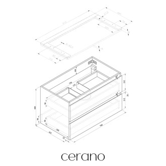 CERANO - Koupelnová skříňka Carole s deskou pod umyvadlo - 36 mm - černá matná - 81x51,6x46,5 cm