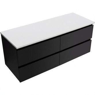 CERANO - Koupelnová skříňka Carole - černá matná + deska z lit. mramoru Elanys - 12 mm - bílá matná - 160x49,2x46 cm