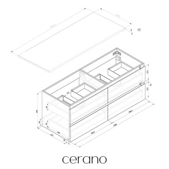 CERANO - Koupelnová skříňka Carole - černá matná + deska z lit. mramoru Elanys - 12 mm - bílá matná - 160x49,2x46 cm